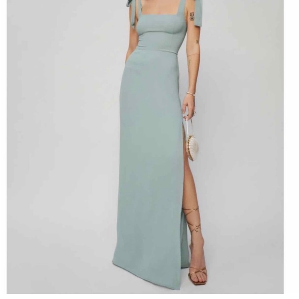 Reformation Celadon Green Blue Westerly Tie Strap Maxi Gown Dress Sz 10 Wedding - Picture 3 of 16